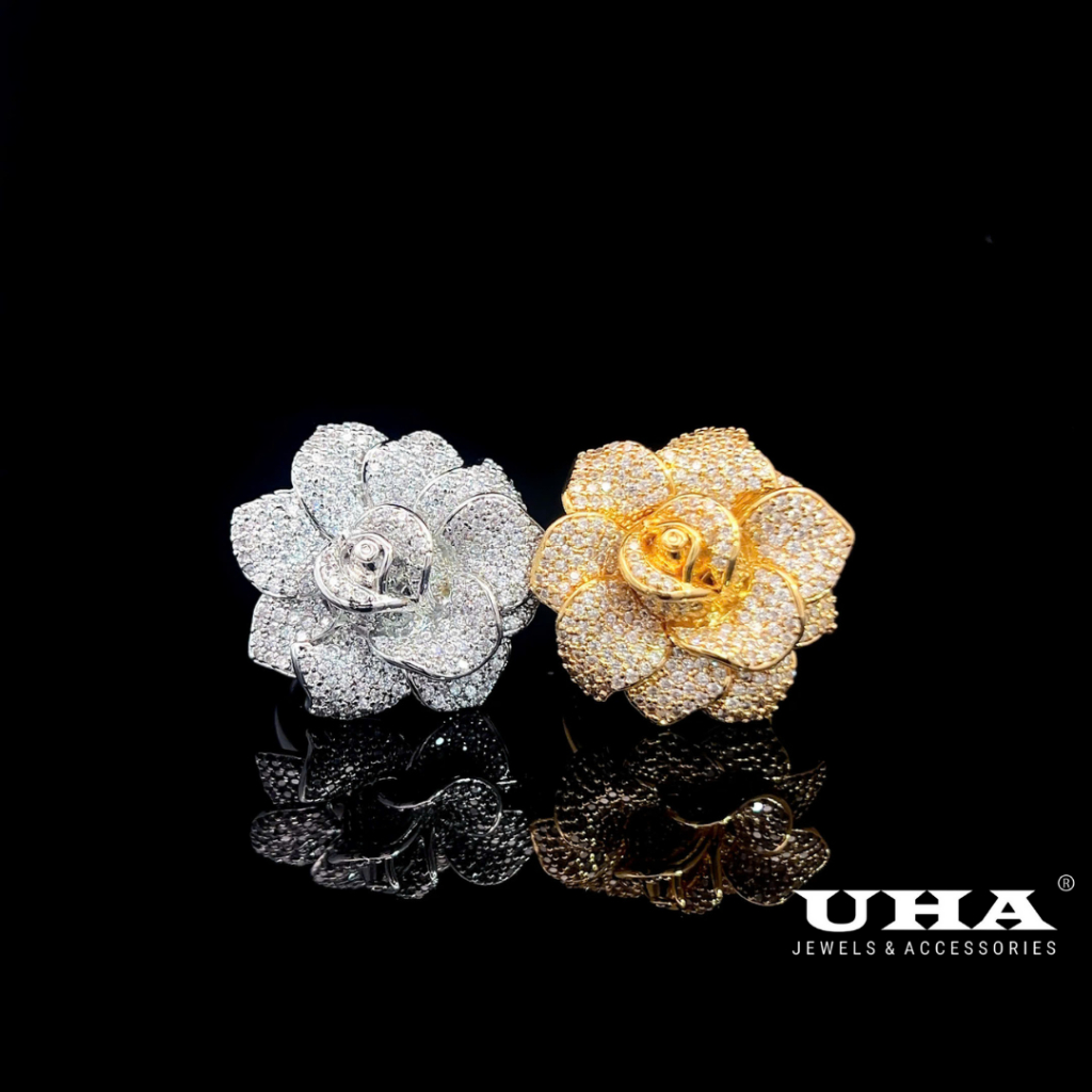 N29 UHA แหวนผู้หญิงสไตล์กุหลาบหินประกาย