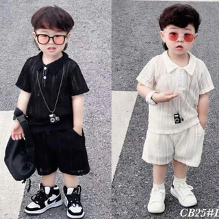 ชุดแขนสั้นเด็กผู้ชายชุดตาข่าย แล็บ พร้อมปลอกคอ ผ้านิ่มสีดําและสีขาวสําหรับไปทะเลสําหรับเด็กตั้งแต่ 6 - 24กิโลกรัม