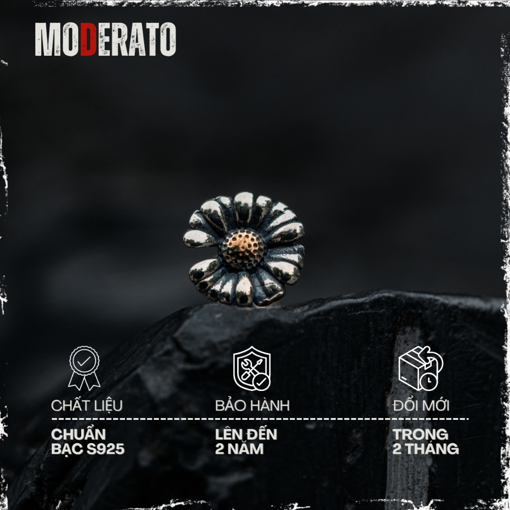 S925 Moderato Midnight Bloom ต่างหูเงินสําหรับผู้ชายและผู้หญิง - 10040