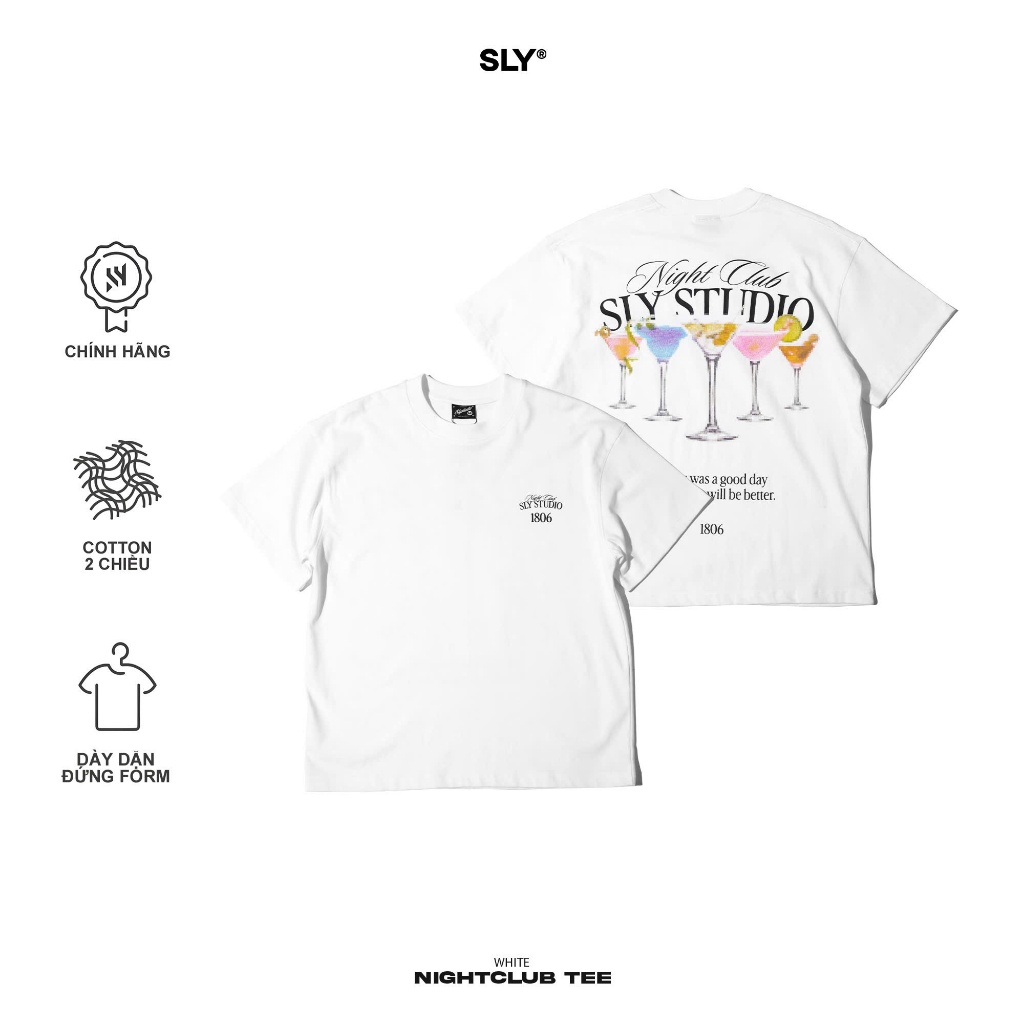 เสื้อยืดคอกลม SLY Night Club สีขาว