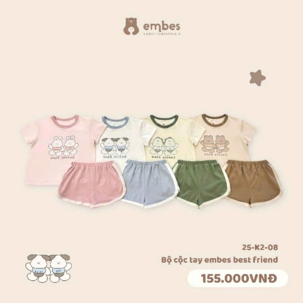 Embes ชุดสัตว์ผ้าฝ้ายแขนสั้นสําหรับเด็กชายและเด็กหญิง - Best Friend 9M-4Y