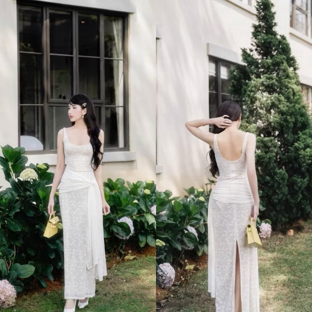 ชุดเดรสลูกไม้ maxxi คอยาว u และผูกโบว์ สร้างไฮไลท์สุดหรู-Hkt2t-store