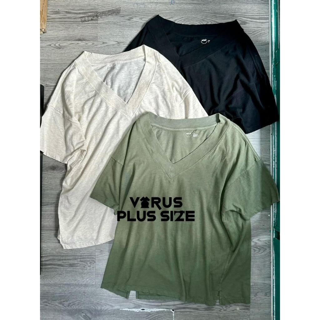 [virusplussize] outlet - เสื้อยืดผ้าฝ้ายคอวีไซส์ใหญ่ของแท้ในรูปแบบใหญ่