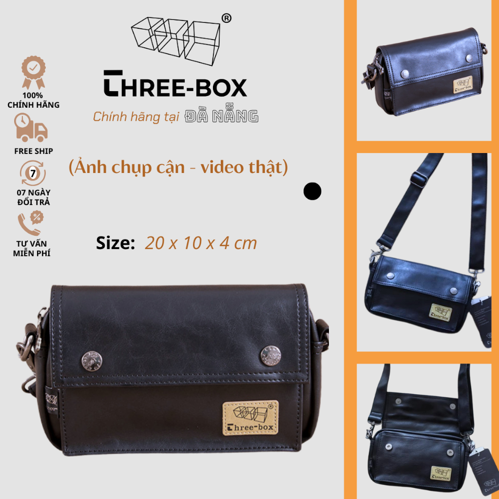 Three-Box Genuine fashion กระเป๋าสะพายข้างหนัง Unisex สําหรับผู้ชายและผู้หญิง