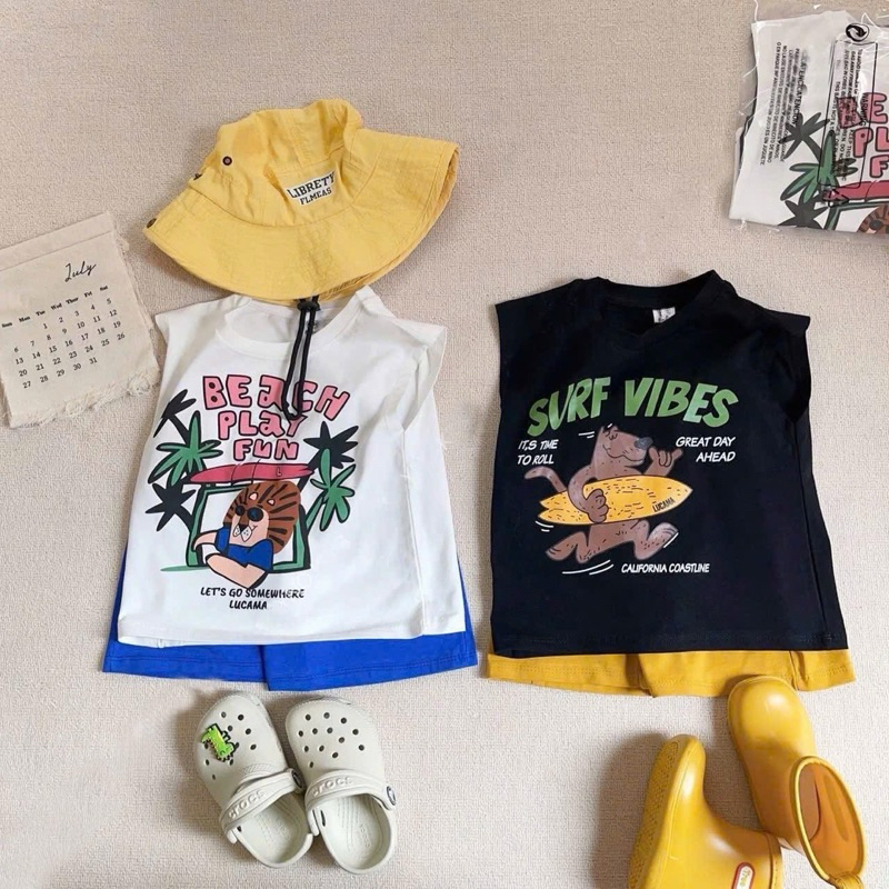 SET 2 ชิ้นผ้าฝ้าย THREE HOLE BEACH PLAY FUN สไตล์ยินดีต้อนรับสําหรับทารก ️