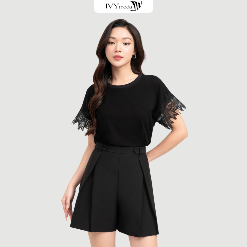 เสื้อยืดแขนลูกไม้ IVY moda MS 57B9675 เสื้อยืดผู้หญิง street office