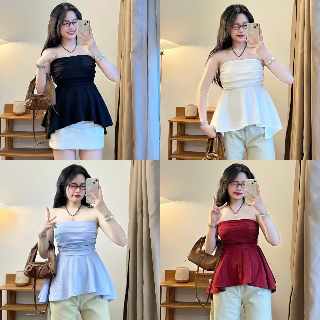 เสื้อเกาะอก Peplum สุดน่ารัก 4 สีสําหรับออกไปข้างนอกชายหาด Aoquai592_P8K7