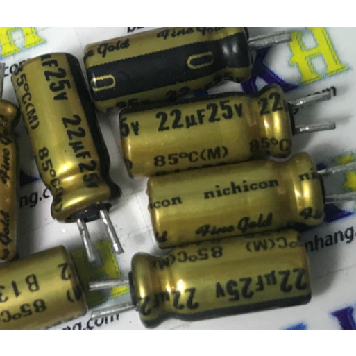 5 แอมป์ขยายเสียง 25V 22uF 5x11 ยี่ห้อ Nichicon FG.