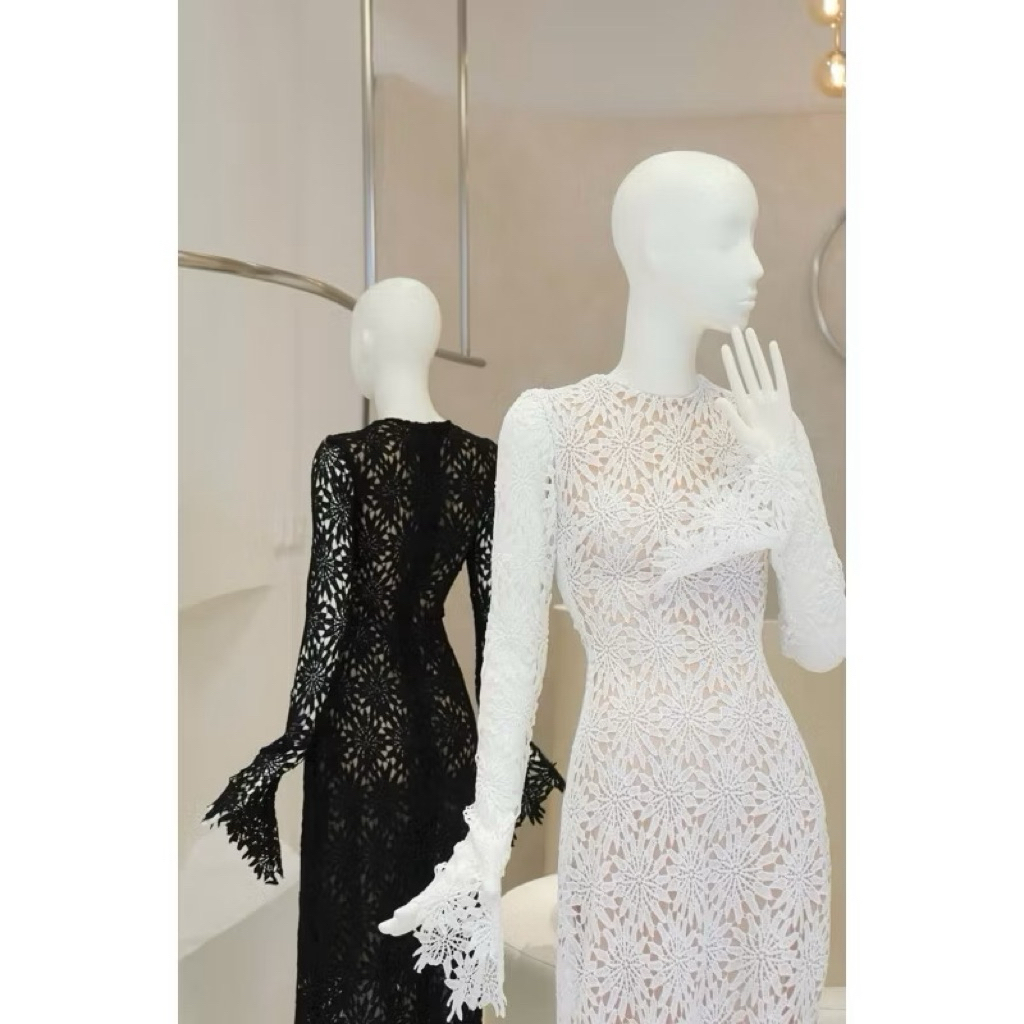 เดรส tk ลูกไม้ลายดอกไม้แขนบาน ทรงเข้ารูป ลูกไม้คุณภาพสูงหรูหรา-hkt2t-store