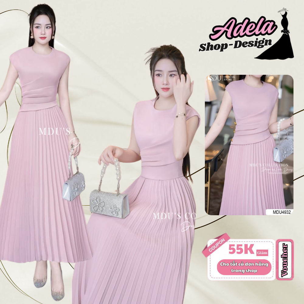 ADELA DESIGN กระโปรงจีบทําจากทองญี่ปุ่นพร้อมปุ่มมุกโลหะคุณภาพสูง MDU4932