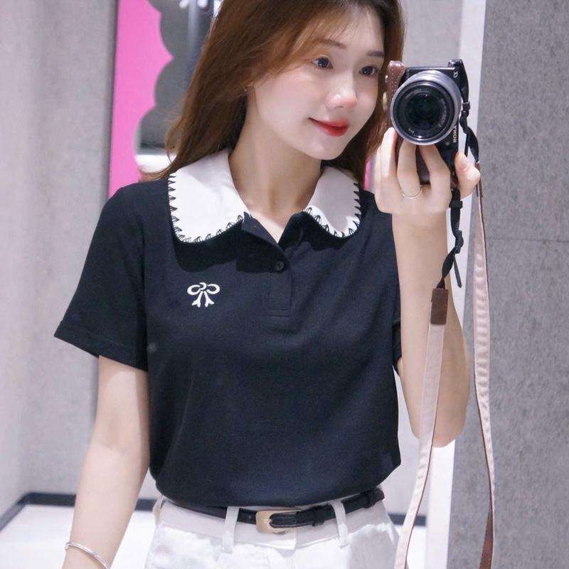 ลิสต้า เสื้อโปโลผู้หญิงคอปกโบว์ปัก ผ้าฝ้ายรังผึ้ง ไซส์กว้างถึง 85 กิโลกรัม (ม18)