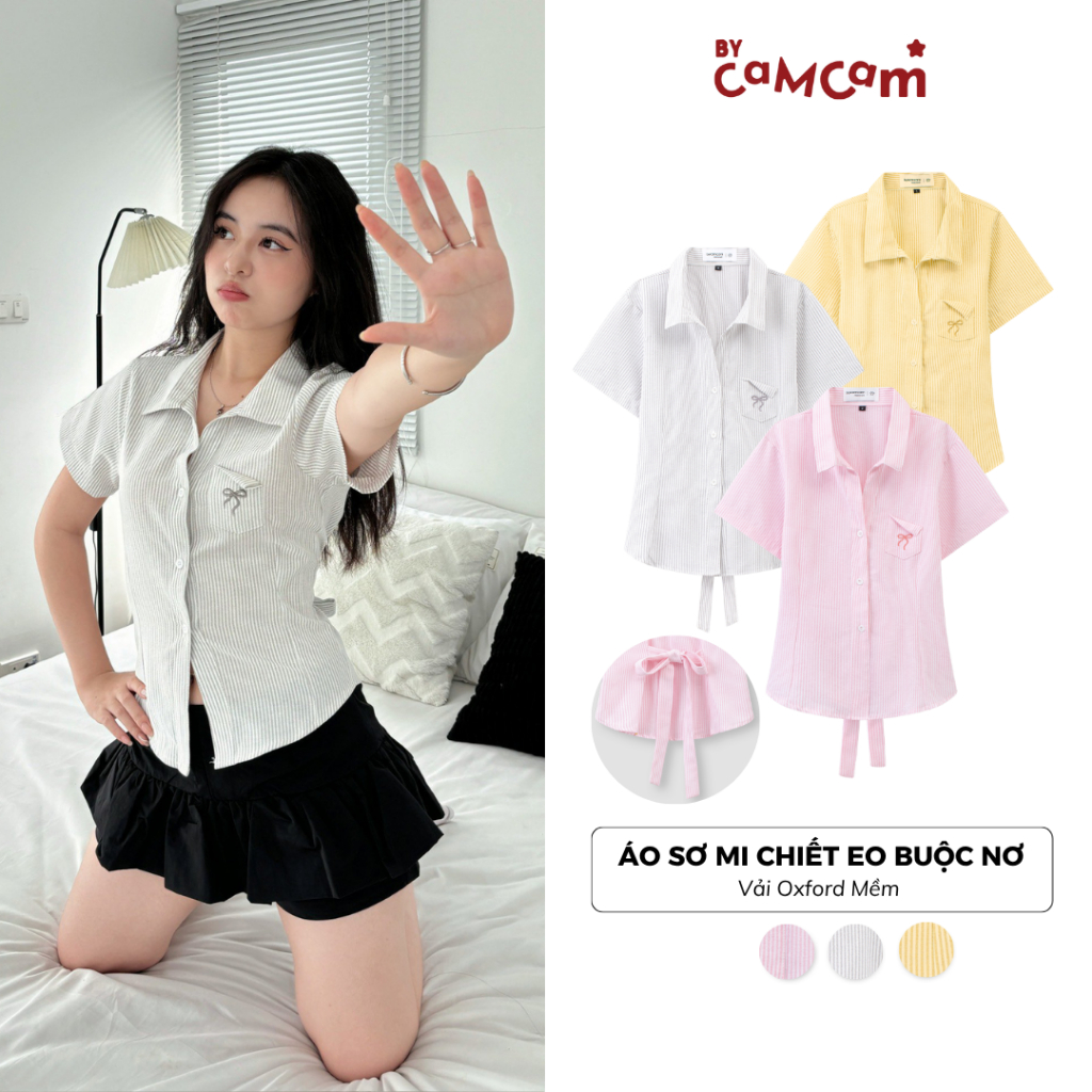 เสื้อผูกโบว์ผู้หญิงสไตล์เกาหลีพร้อมกระเป๋าหน้าอก อืม004