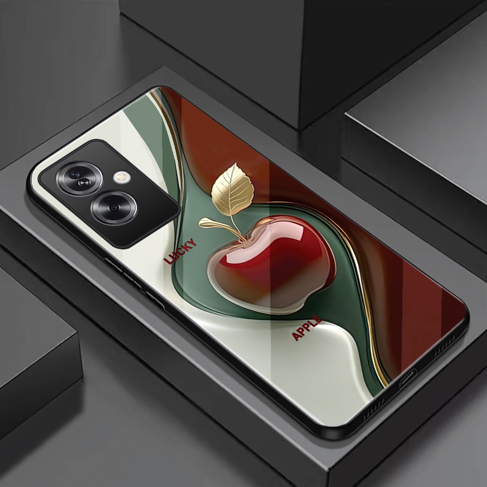 เคสสําหรับ OPPO A79 5G – กระจกนิรภัยระดับพรีเมียม – รูปแบบ Apple ที่ดีงาม