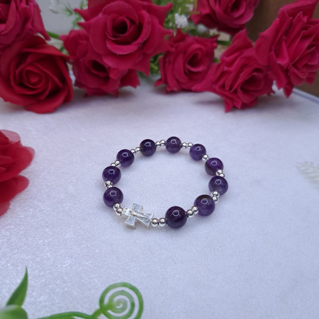 [ของขวัญที่มีความหมาย] สร้อยข้อมือและกําไลลูกประคําอเมทิสต์ผสมเงิน ส925 | นักบุญคาทอลิก