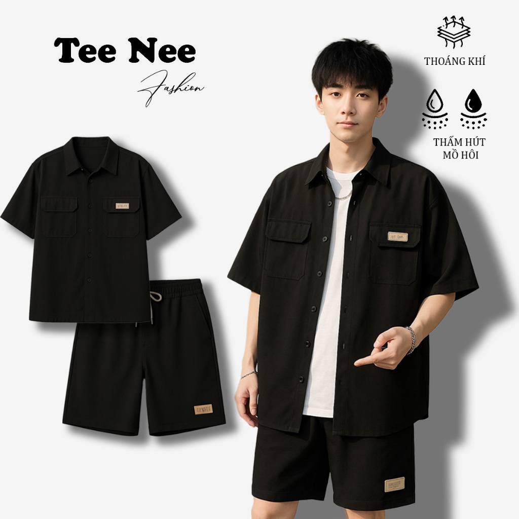 Teenee ชุดเสื้อแขนสั้น unisex พรีเมี่ยม ชุดสตรีทหน้าร้อนสําหรับผู้ชายและผู้หญิง