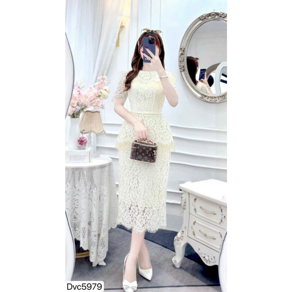 DVC5979 - ชุดแขนสั้นตัวครีมลูกไม้ - Dolce Viva Collection (DVC/ACC) CM2912 CM0811