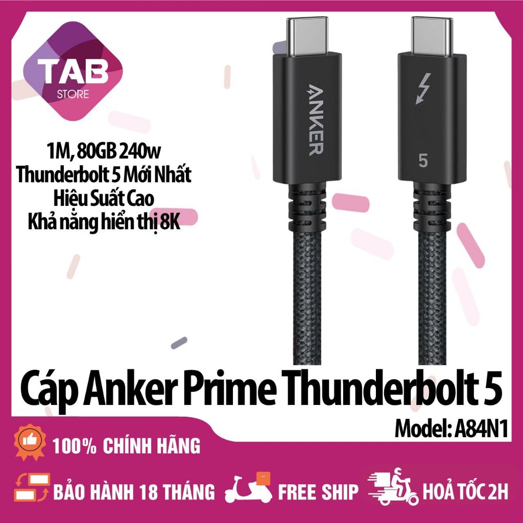 สาย Anker Prime Thunderbolt 5 1M 0.5M 80G 240w A84N1 - 18 เดือน