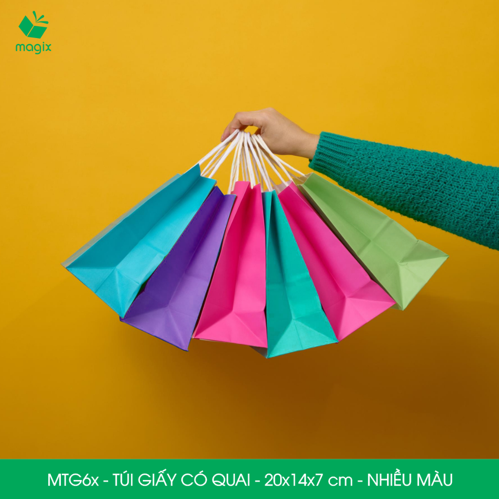 MTG6xx - 20x14x7 cm - ถุงกระดาษคราฟท์หูหิ้วหลากสี 25 ใบ ถุงของขวัญกระดาษ
