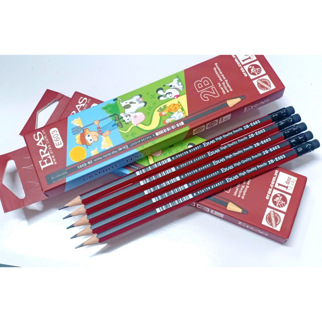 [ERASVN] Combo of 6 Eras E603 2B Wooden Pencils with Eraser Tips