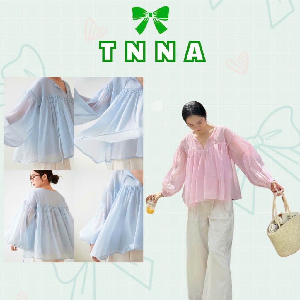 Tna_เสื้อชีฟองผ้าไหมเทียนผู้หญิงแขนยาวคอปกบานมีซับใน 4 สีพริตตี้สุดๆ