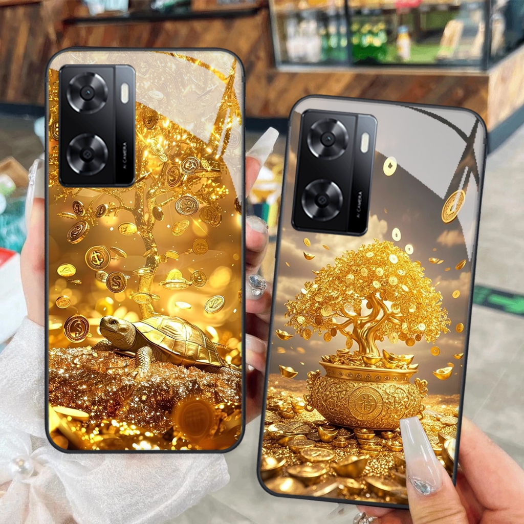 Oppo A57 2022 - Oppo A57 4G - เคส Oppo A77s กระจกนิรภัยกระจกหรูหรา