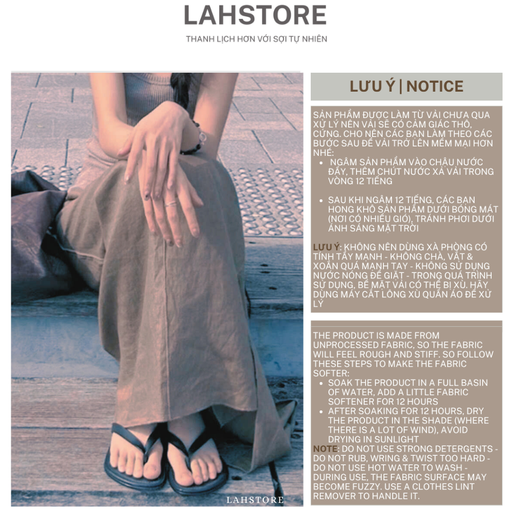 LAHSTORE กระโปรงสํานักงานยาวผ้าลินินดิบคุณภาพสูงเอวยางยืดและผ่าข้างเดียวทรงเบสิค CV01 (สีน้ําตาล) - รูปที่ 2