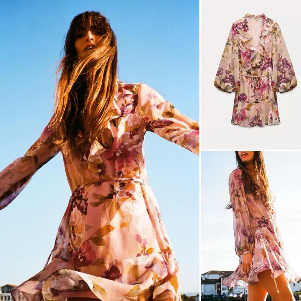 (มีจําหน่าย L) ZARA EXPORTED FLOWER DRESS