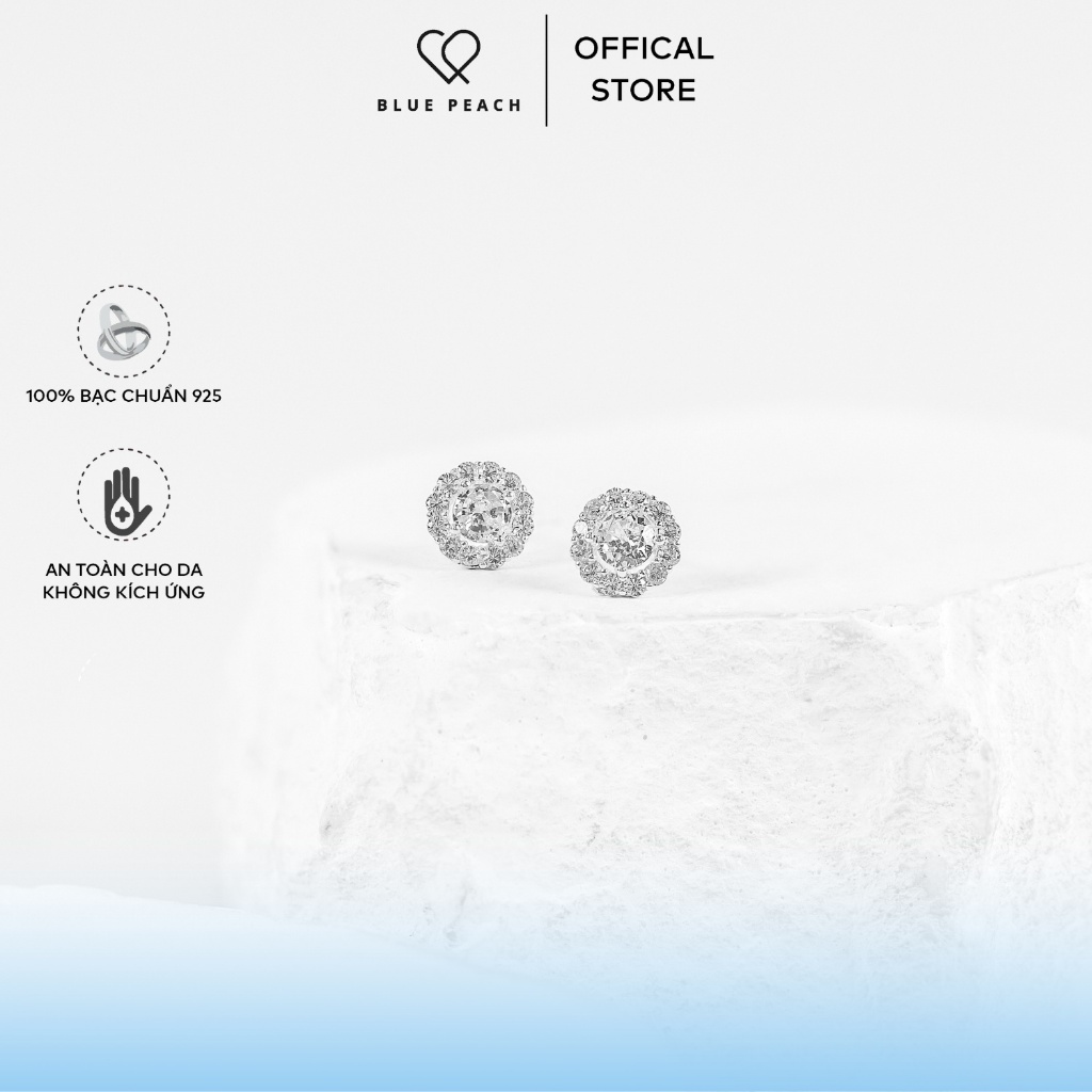 ต่างหูเงิน 925 Blue Peach KT Diamond ในวงกลม V3 KT655