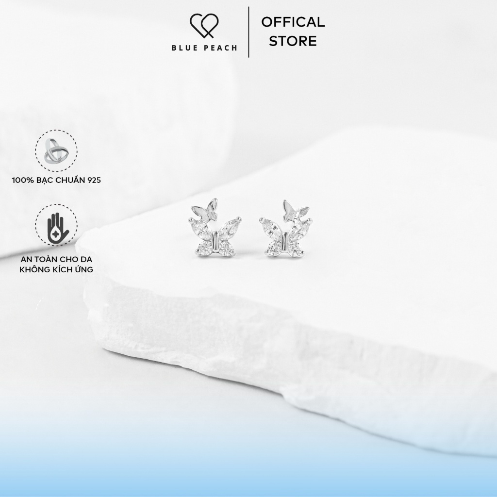 ต่างหูเงิน 925 Blue Peach KT ปีกหินผีเสื้อ - WG KT783
