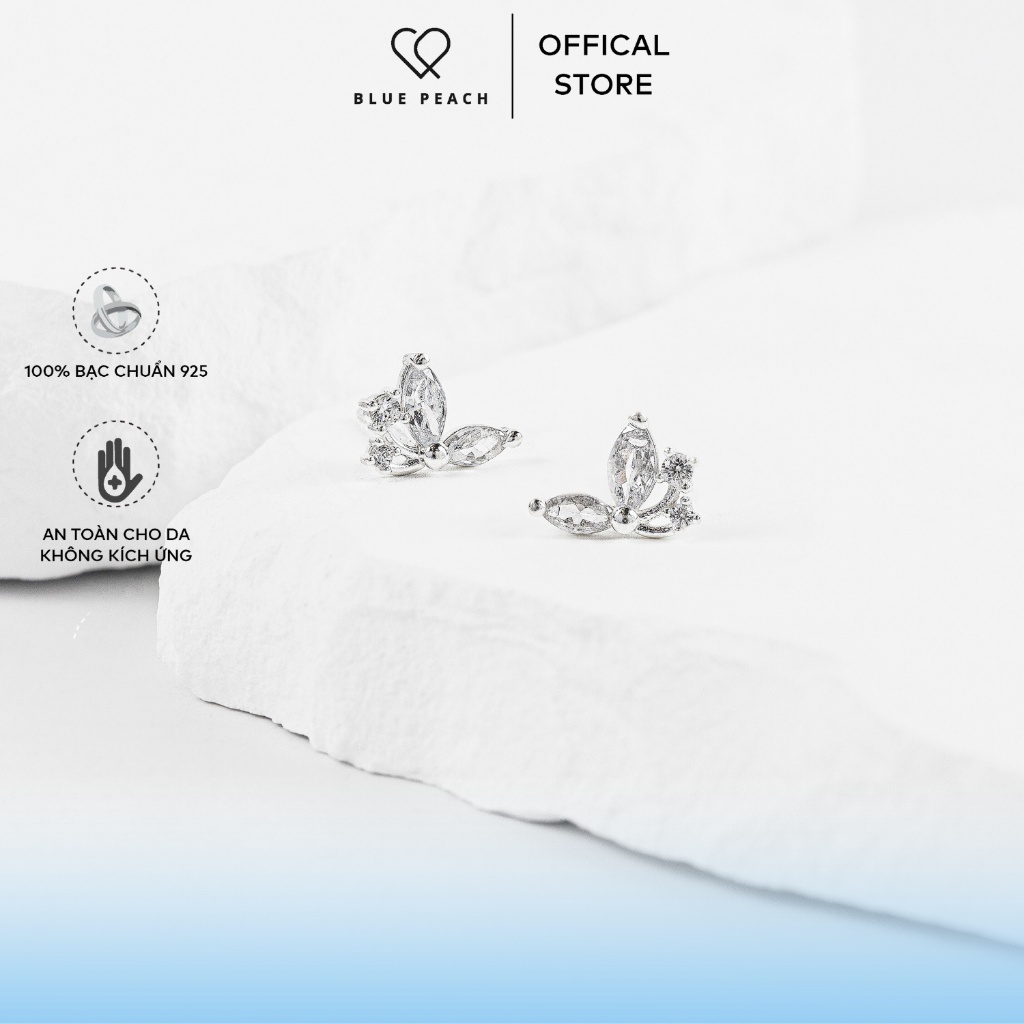 ต่างหูเงิน 925 Blue Peach KT Dragonfly หินขนาดใหญ่ KT711