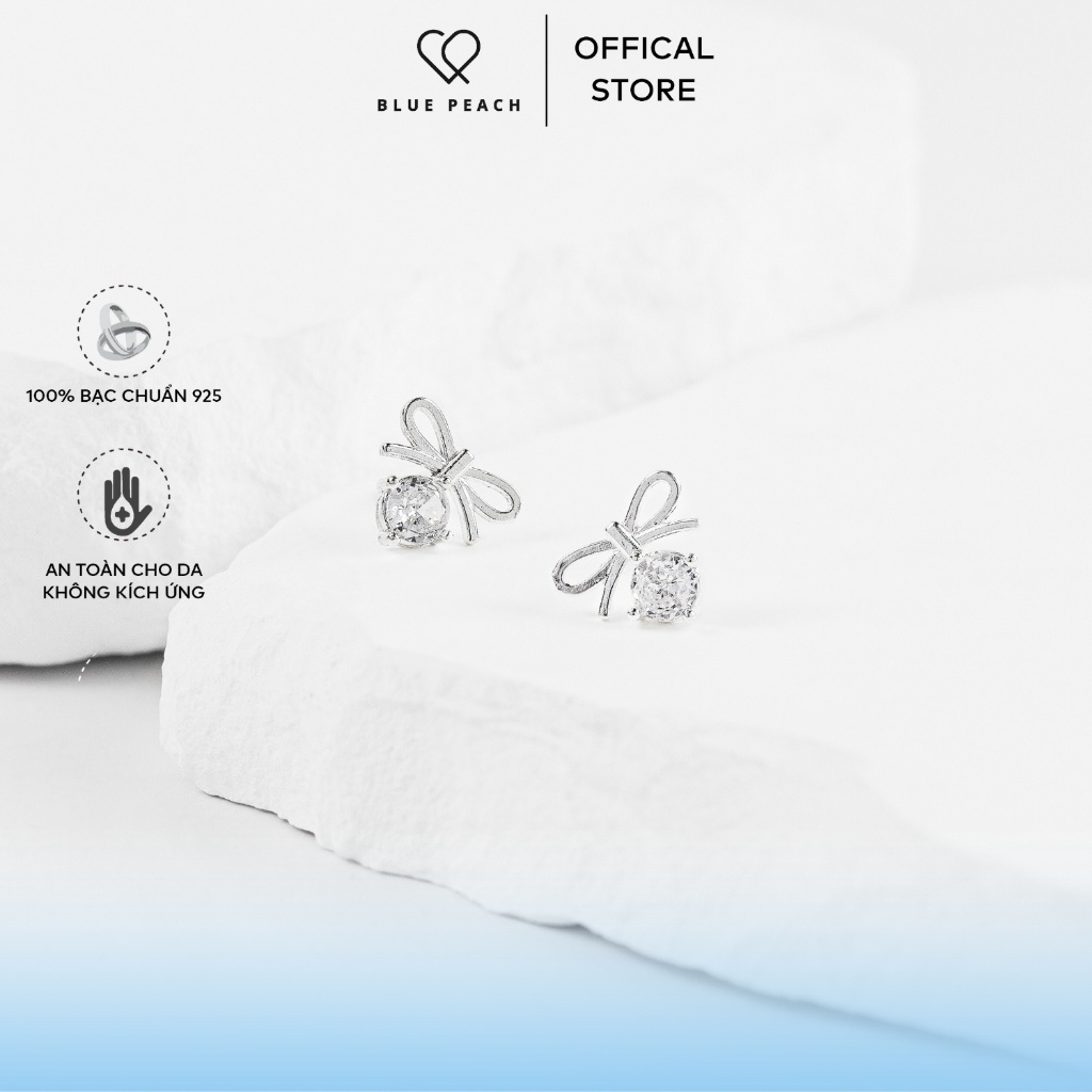 ต่างหูเงิน 925 Blue Peach KT แขวนหินโบว์ VN KT831