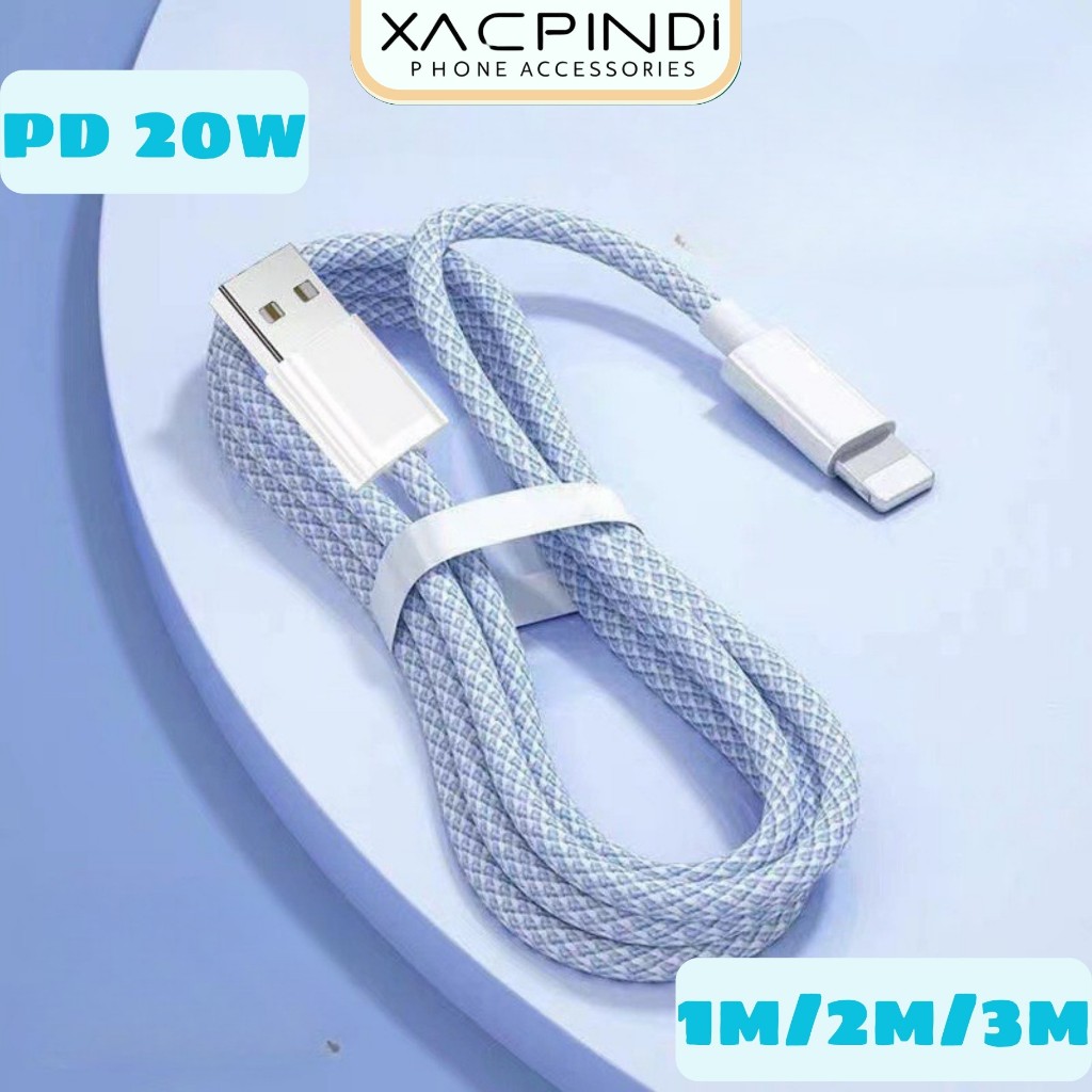 สายชาร์จ USB To L สําหรับ iPhone ตั้งแต่ 6 ถึง 14 หุ้มร่ม ยาว 1M/2M/3M