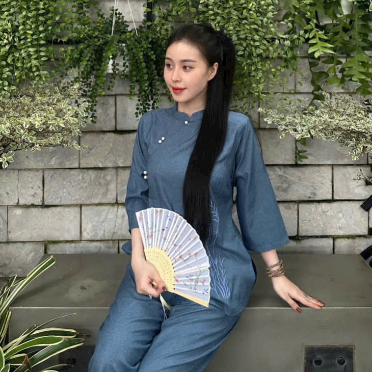 LINEN PEARL BUTTON PATTERN) เครื่องแต่งกายแบบดั้งเดิม เสื้อผ้าผู้หญิงพุทธ เสื้อผ้าวัดผู้หญิงผ้าลินิน