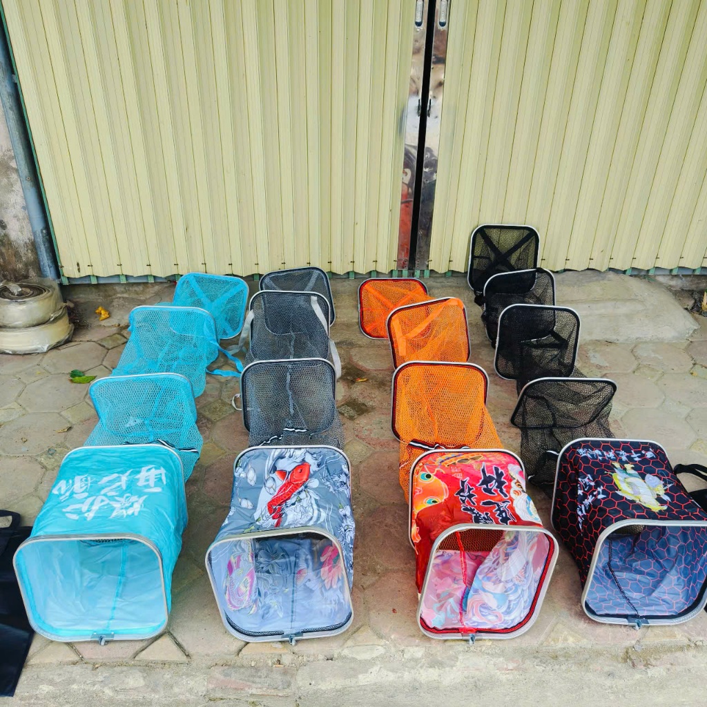 ตกปลา - ตะกร้าปลาทรงสี่เหลี่ยมพร้อมกรอบโลหะ ตาข่ายเคลือบยาง ขนาด 33x2m / 33x2.5m - 4 สี - FISHING GE