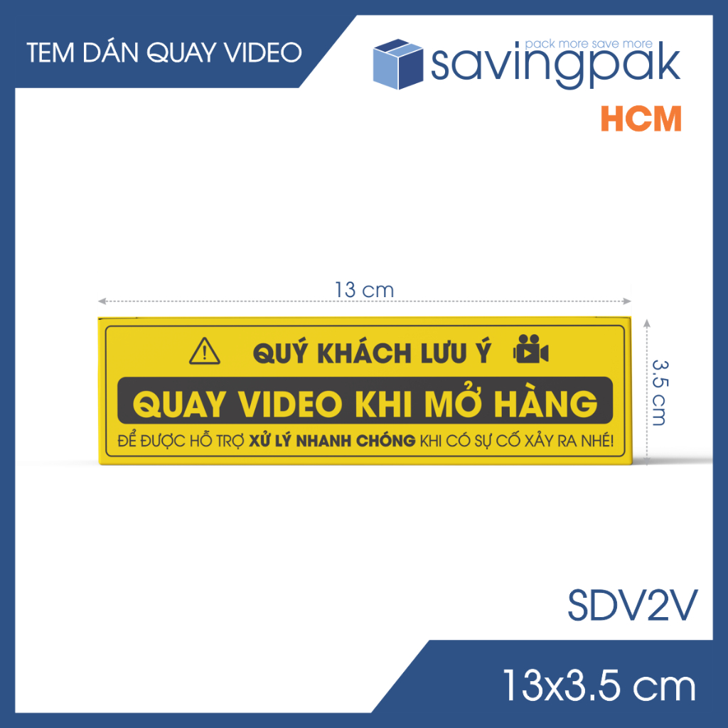 Combo แสตมป์ 500 ดวง ให้ความสนใจกับบันทึกวิดีโอก่อนเปิด สติ๊กเกอร์กล่อง - 13x3.5 ซม. - สีเหลืองพร้อม