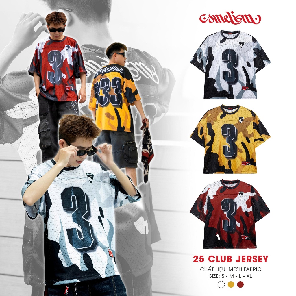 CLUB 25 Jersey Camo Loose Form Over size เสื้อยืด Camel Club แขนสั้น คอกลม ผ้าตาข่าย unisex คุณภาพสู
