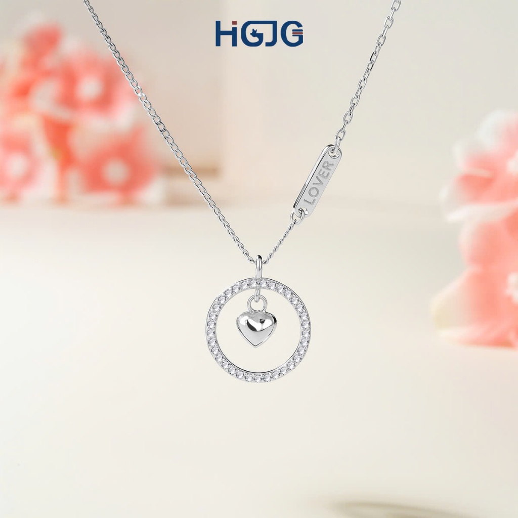 HGJG Love Silver Necklace 925 Silver Necklace Love Heart Circle, Girlfriend Gift