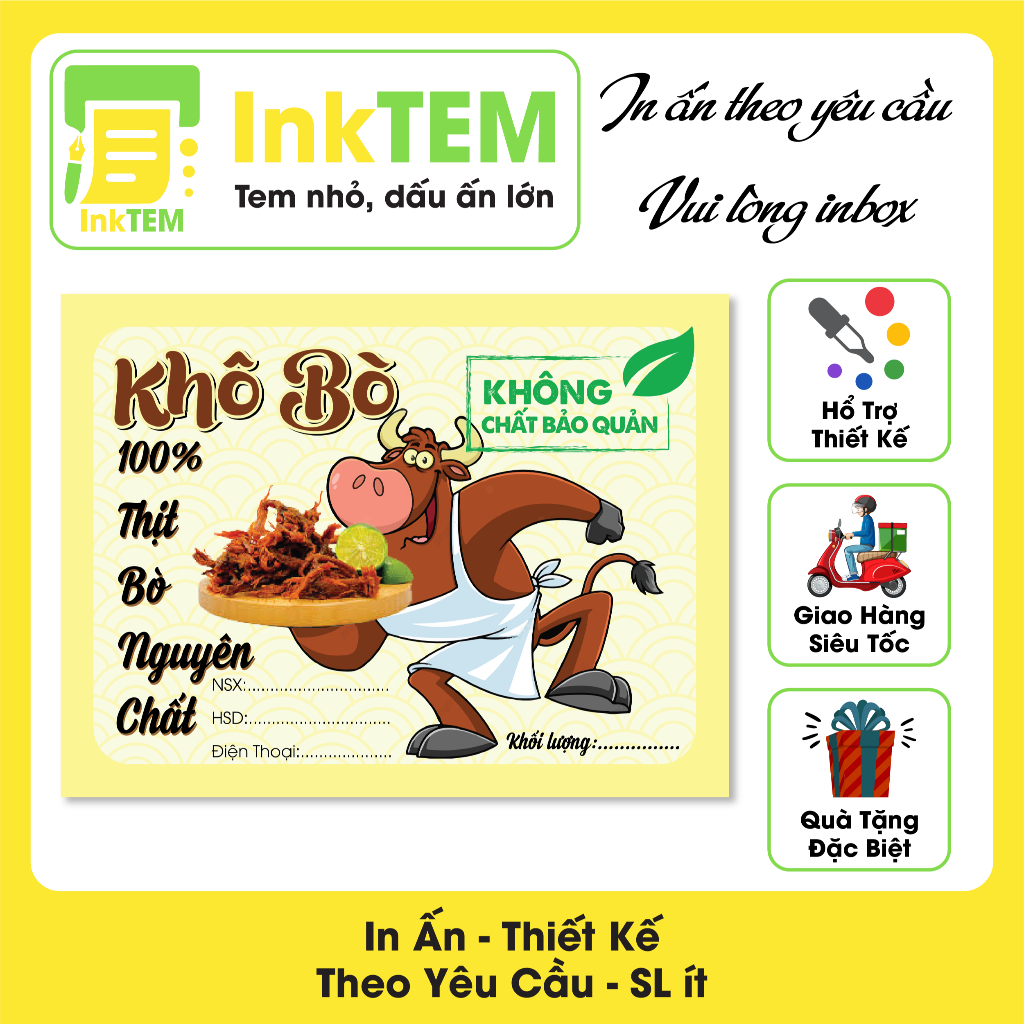 [มีจําหน่าย] 18 ป้ายกระดาษรูปลอก InkTEM Beef Jerky, Beef Jerky ชิ้น - ขนาด: 8x6 ซม.