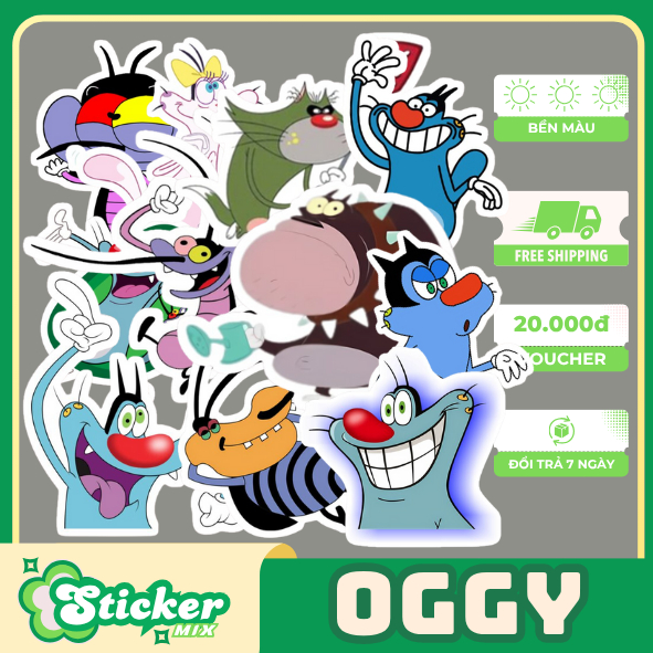 ชุดสติกเกอร์ Oggy และแมลงสาบ 50 ชิ้นสําหรับเด็กสําหรับตกแต่งโต๊ะทํางานจักรยาน...ส133