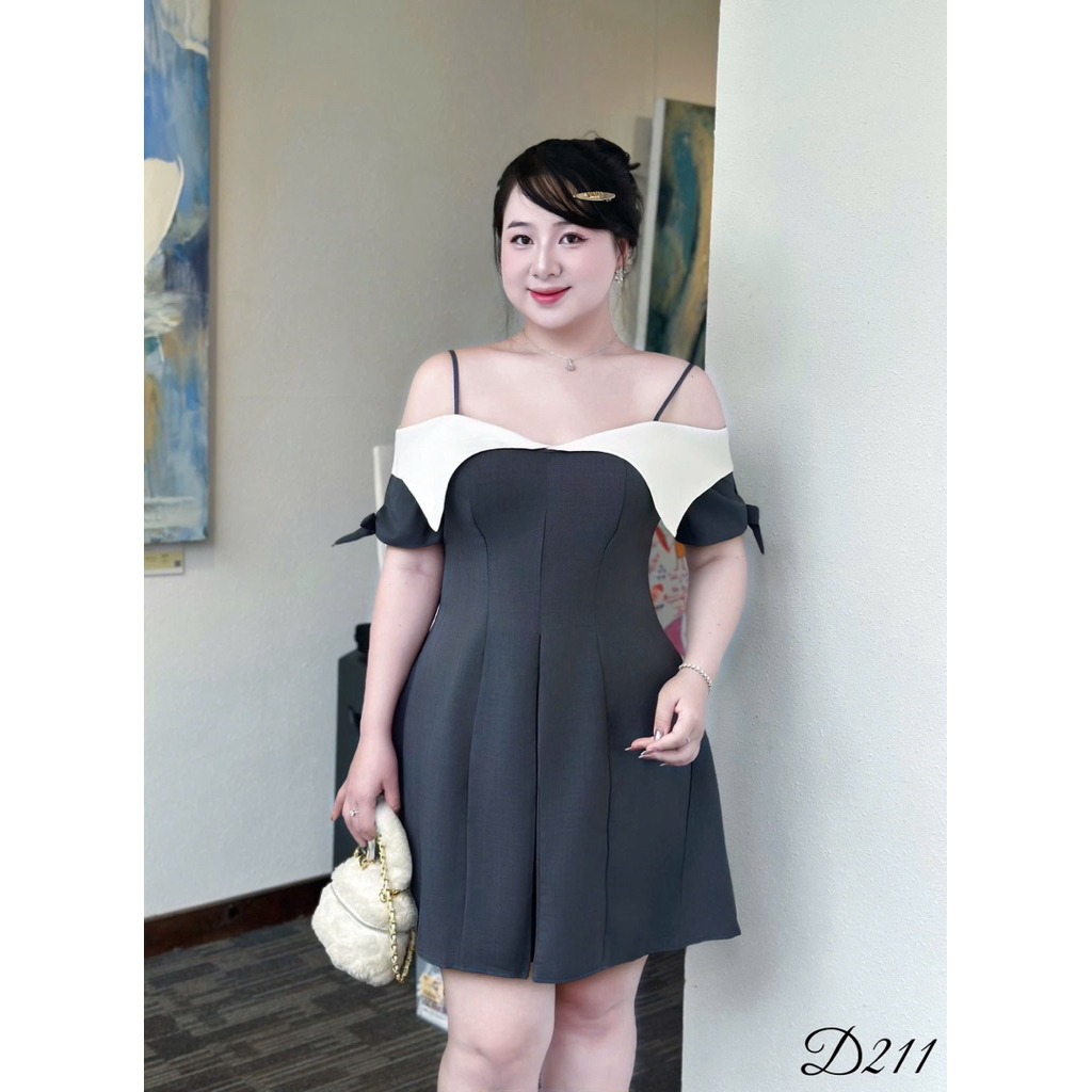 เดรสเปิดไหล่ไซส์ใหญ่ 50-90KG เลดี้ น่ารัก ทรงแฮ็ค คอนซีลเลอร์ - D211 - U Xinh Store (เดรสเปิดไหล่สีข