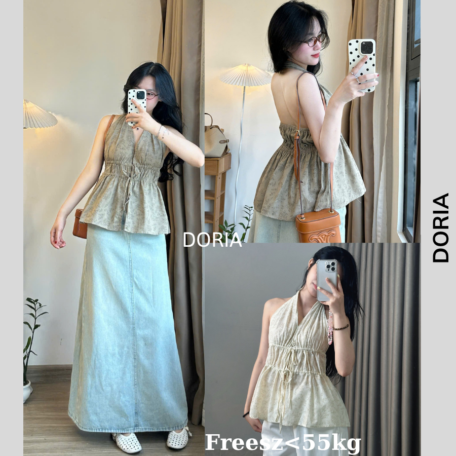 DORIA Chunky Waist Floral Backless Camisole เสื้อเชิ้ตผ้าลินิน Aoyem776_P0K16