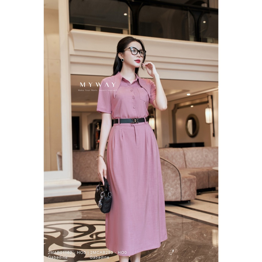 MY WAY ชุดเสื้อและกางเกงฤดูร้อนของผู้หญิงคุณภาพสูงแขนสั้นคอปกเยอรมัน 2MAB0162w - 2MCAB253w - HO0