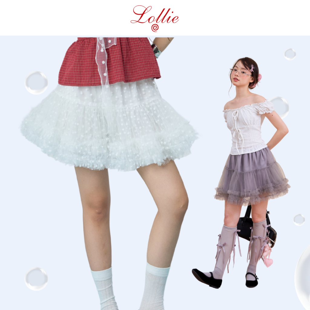 LOLLIE STUDIO - กระโปรงสลิงลูกไม้บาน TKC54