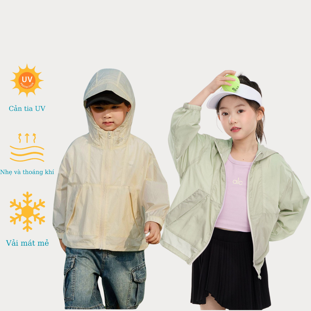 เสื้อกันแดดและกันลมสําหรับเด็กชายและเด็กหญิงผ้ากันลมคุณภาพสูงมีการกระจายความร้อนที่ระบายอากาศได้ทั้งสองด้าน