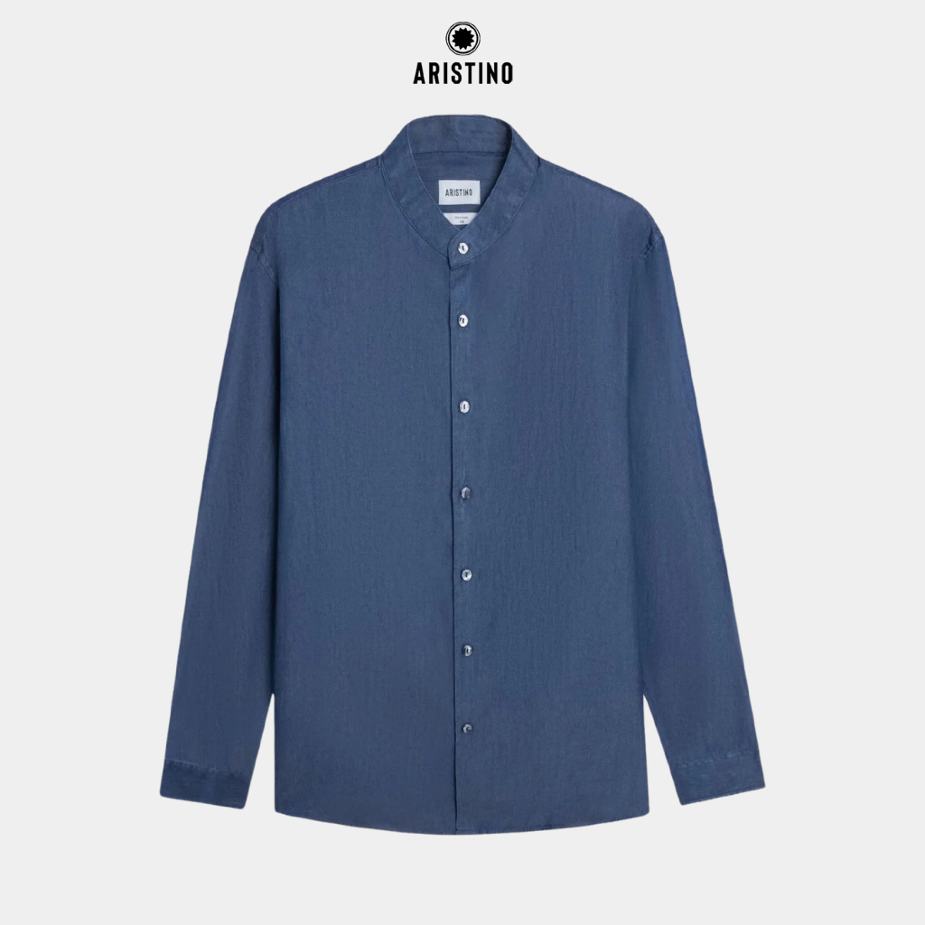 Aristino เสื้อเชิ้ตผู้ชายคอปกคอเต่า สีม่วง สีฟ้า ทรงหลวม ALS2110Z