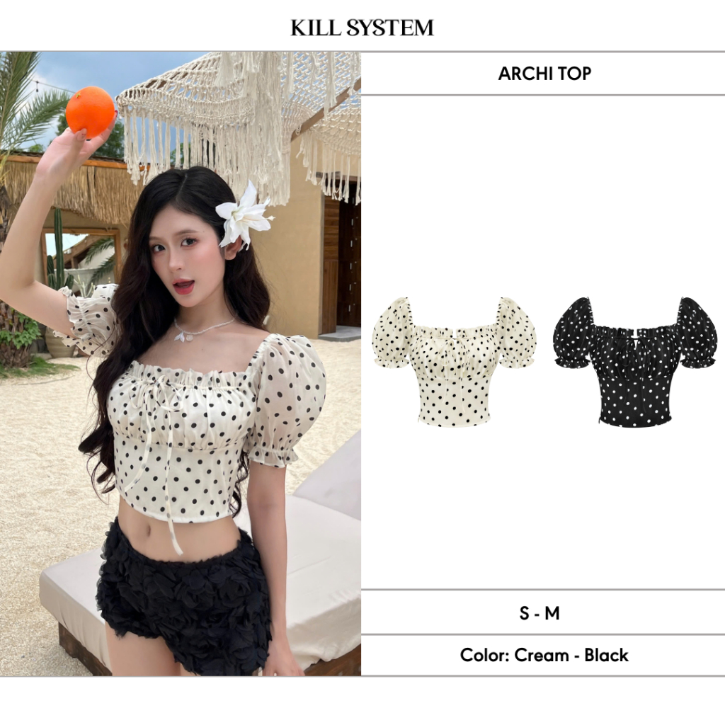 เสื้อลายจุดแขนพัฟคอเหลี่ยม ARKY - KILL SYSTEM