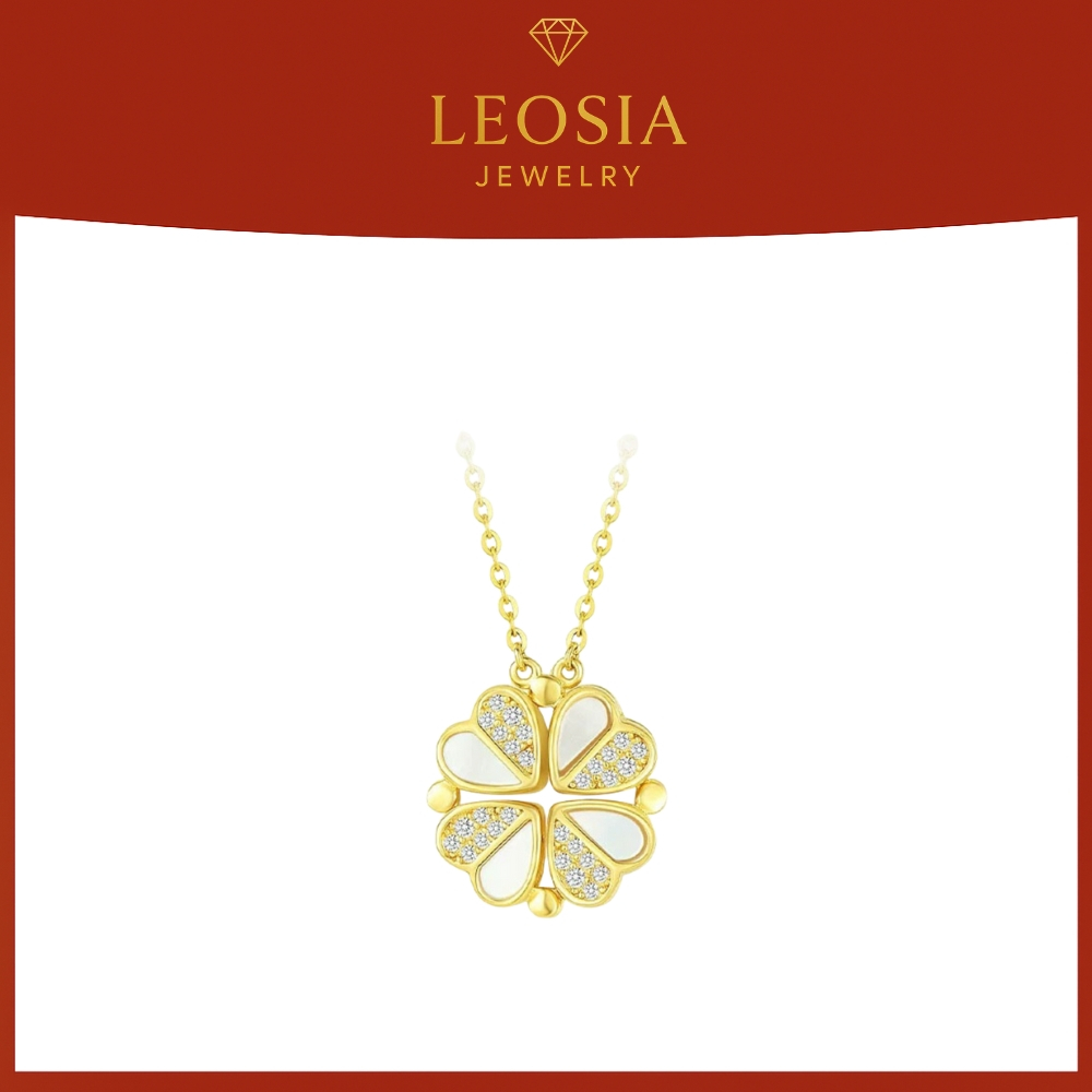 LEOSIA JEWELRY LSA05 สร้อยคอโคลเวอร์สี่ใบเคลือบทองรูปหัวใจเป็นของขวัญวันเกิด