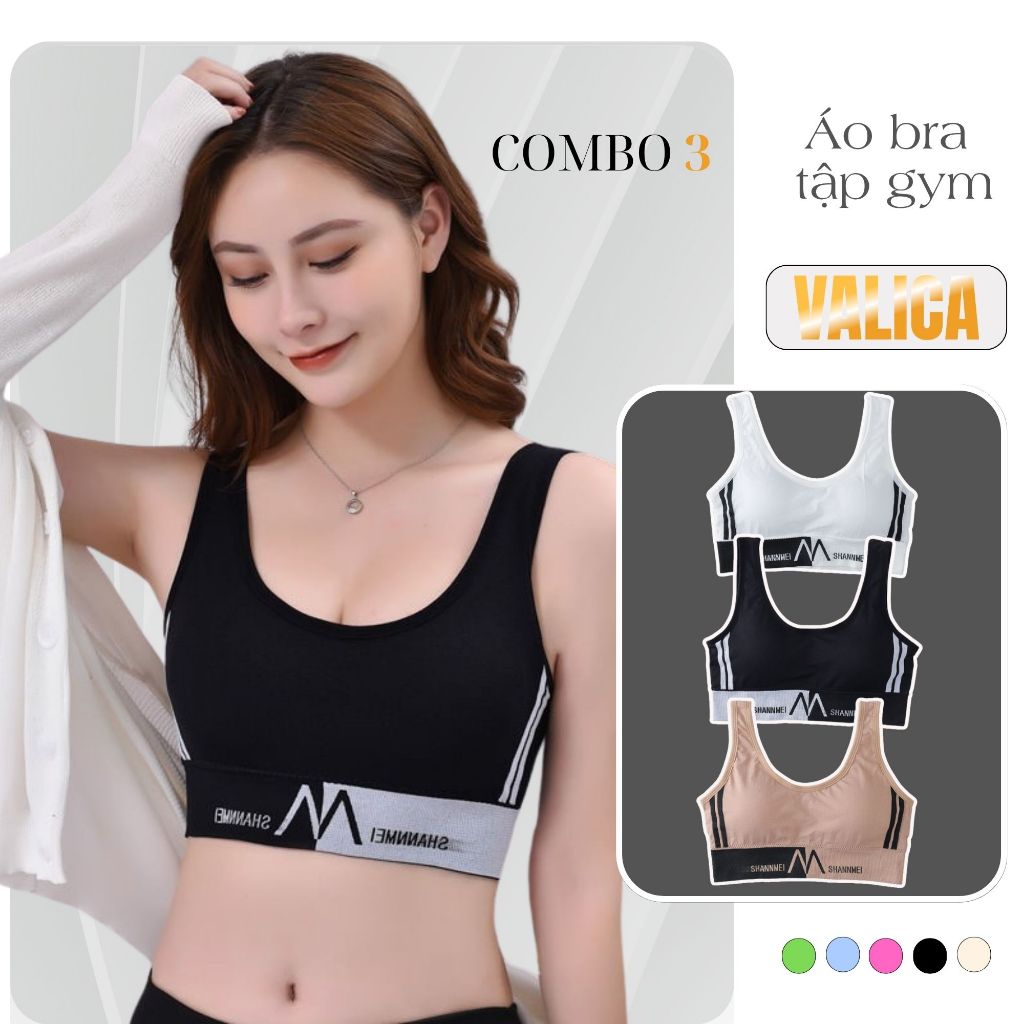 Top Set 3 สปอร์ตบราพร้อมตัวอักษรส่วนบุคคล - Combo of 3 Breathable Cotton Training Bras VALICA B3348