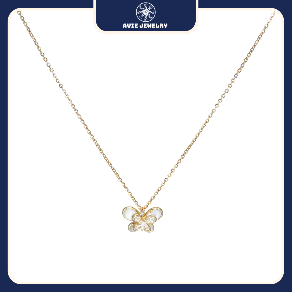 [GIFT SET] สร้อยคอเงินผู้หญิง S925 พร้อมจี้ผีเสื้อชุบทองไม่ซ้ําใครและหรูหราคุณภาพสูง AVIE JEWELRY MD
