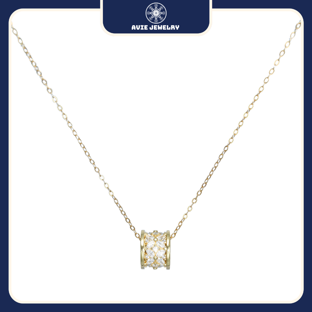 S925 สร้อยคอเงินสําหรับผู้หญิงจี้ชุบทองคุณภาพสูงประกายดอกไม้เสาแหวน AVIE เครื่องประดับ MDE-0124